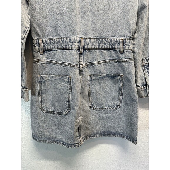 ZARA Denim Long Sleeve Button Up Jean Mini Dress Sz L Light Blue Wash w/ Pockets - Picture 12 of 16
